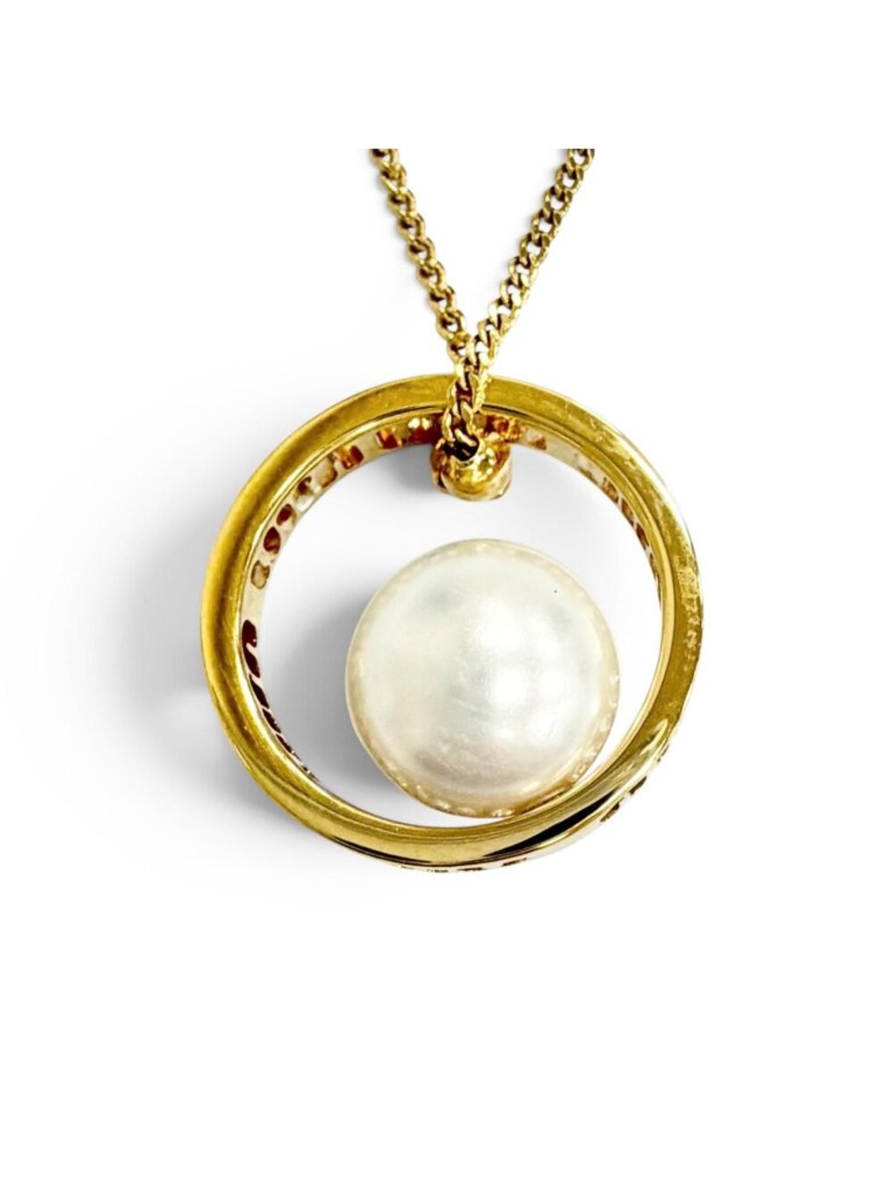 Miu Miu Logo Faux Pearl Chain Necklace Gold